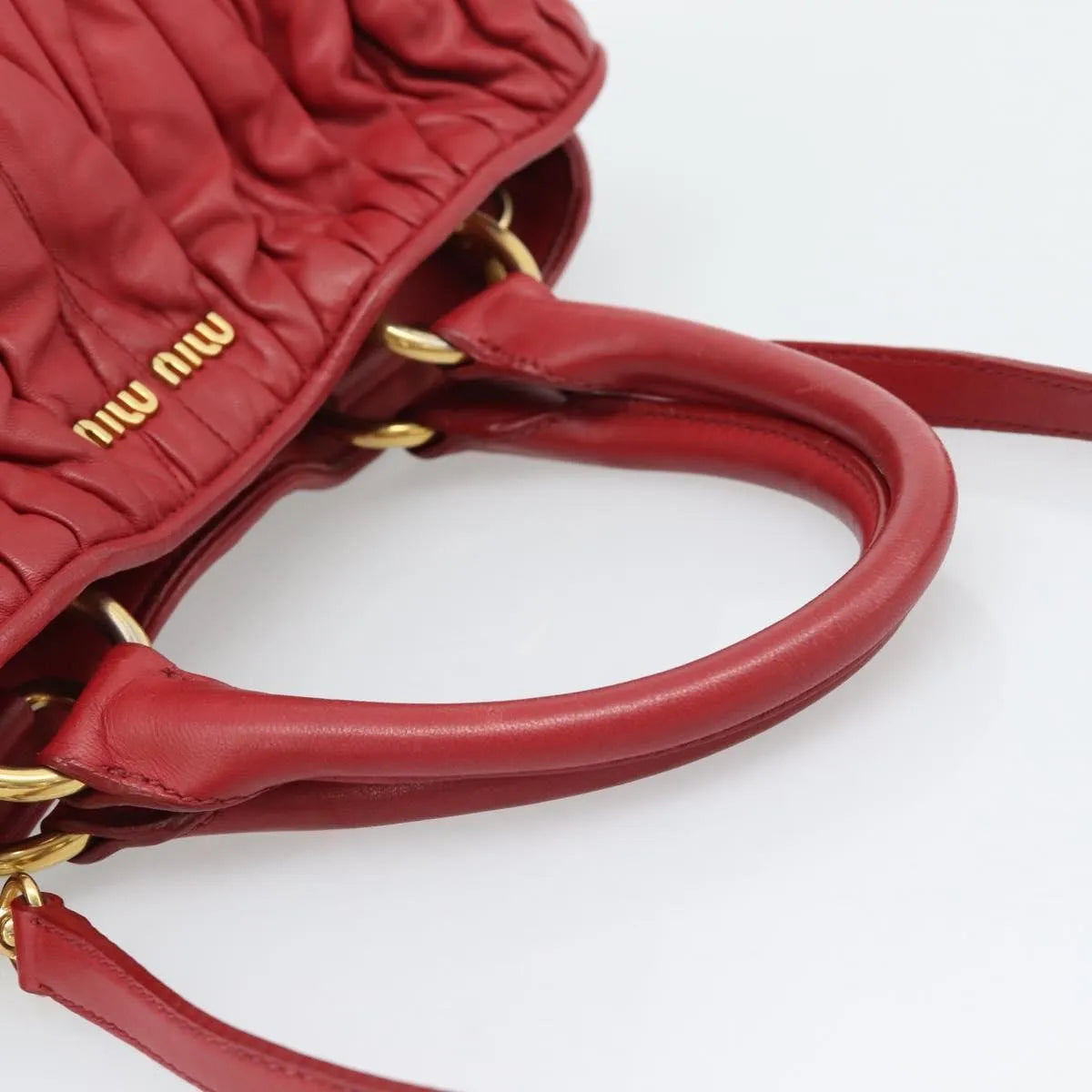 Miu Miu Matelassé Nappa Leather Top Handle Bag Leather, Red, Leather, Shoulder Bag