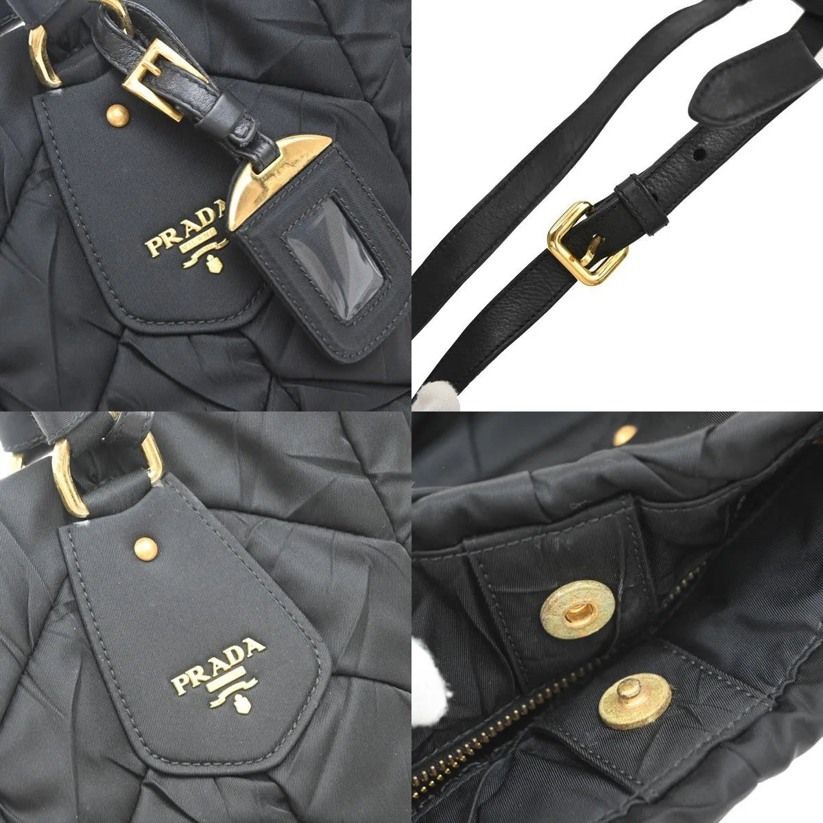 Prada Convertible Side Pocket Tote Chevron Tessuto, Black, Nylon, Tote Bag