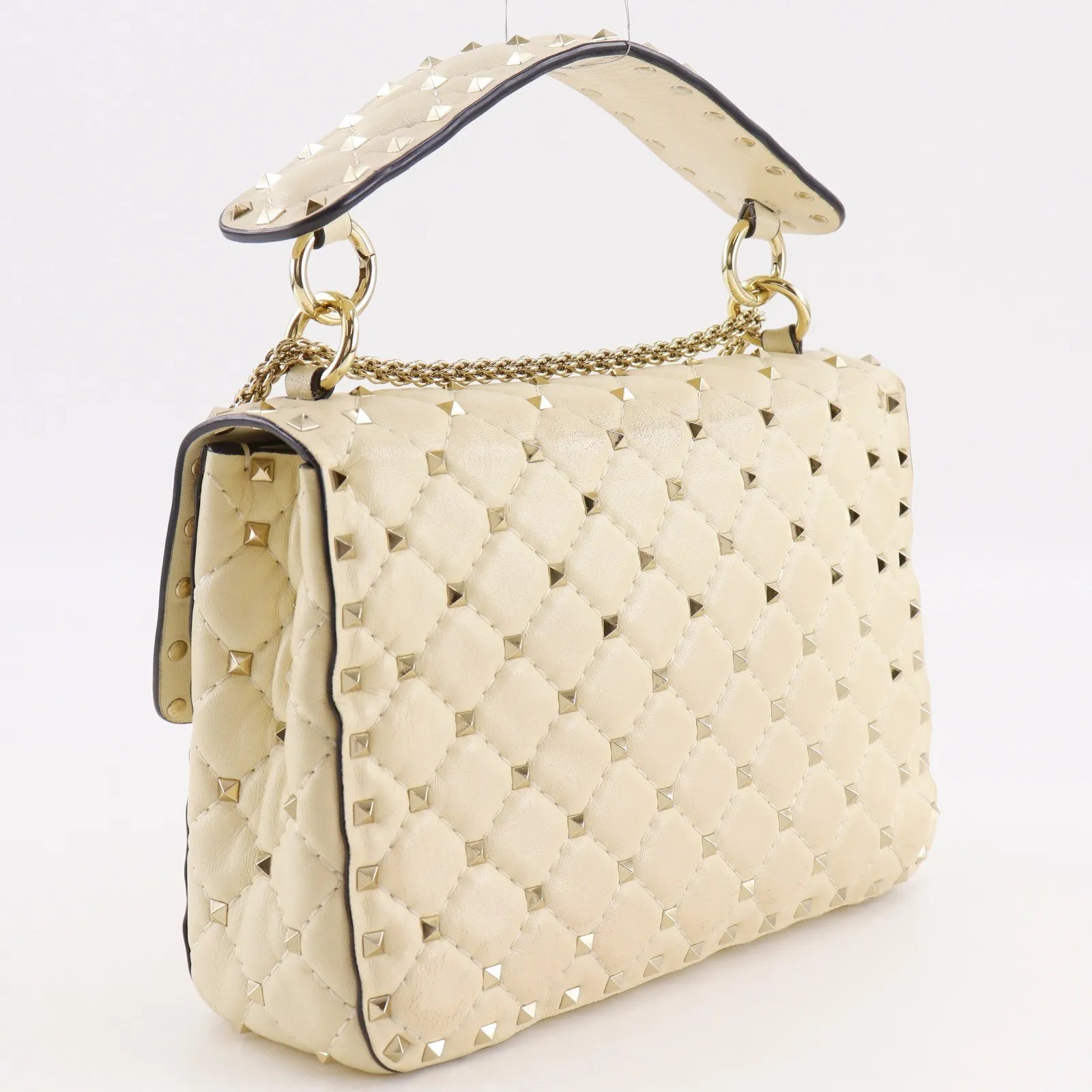 Valentino Garavani Free Rockstud Spike Flap Quilted Leather, White, Leather, Handbag