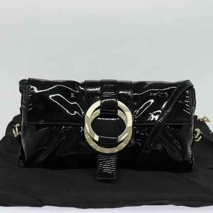 Bvlgari Chandra Flap Enamel, Black, Patent Leather, Shoulder Bag