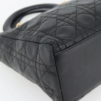 Christian Dior Vintage Lady Dior Cannage Quilt Lambskin, Black, Leather, Handbag