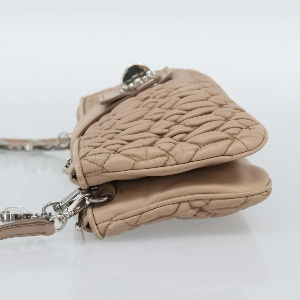 Miu Miu Crystal Convertible Chain Matelasse Leather, Pink, Leather, Shoulder Bag