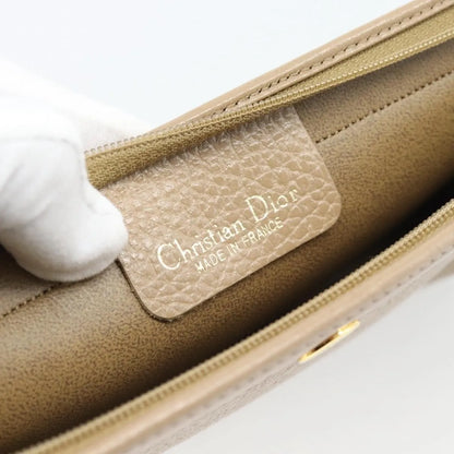 Christian Dior Vintage Zip Pochette Leather, Beige, Leather, Clutch