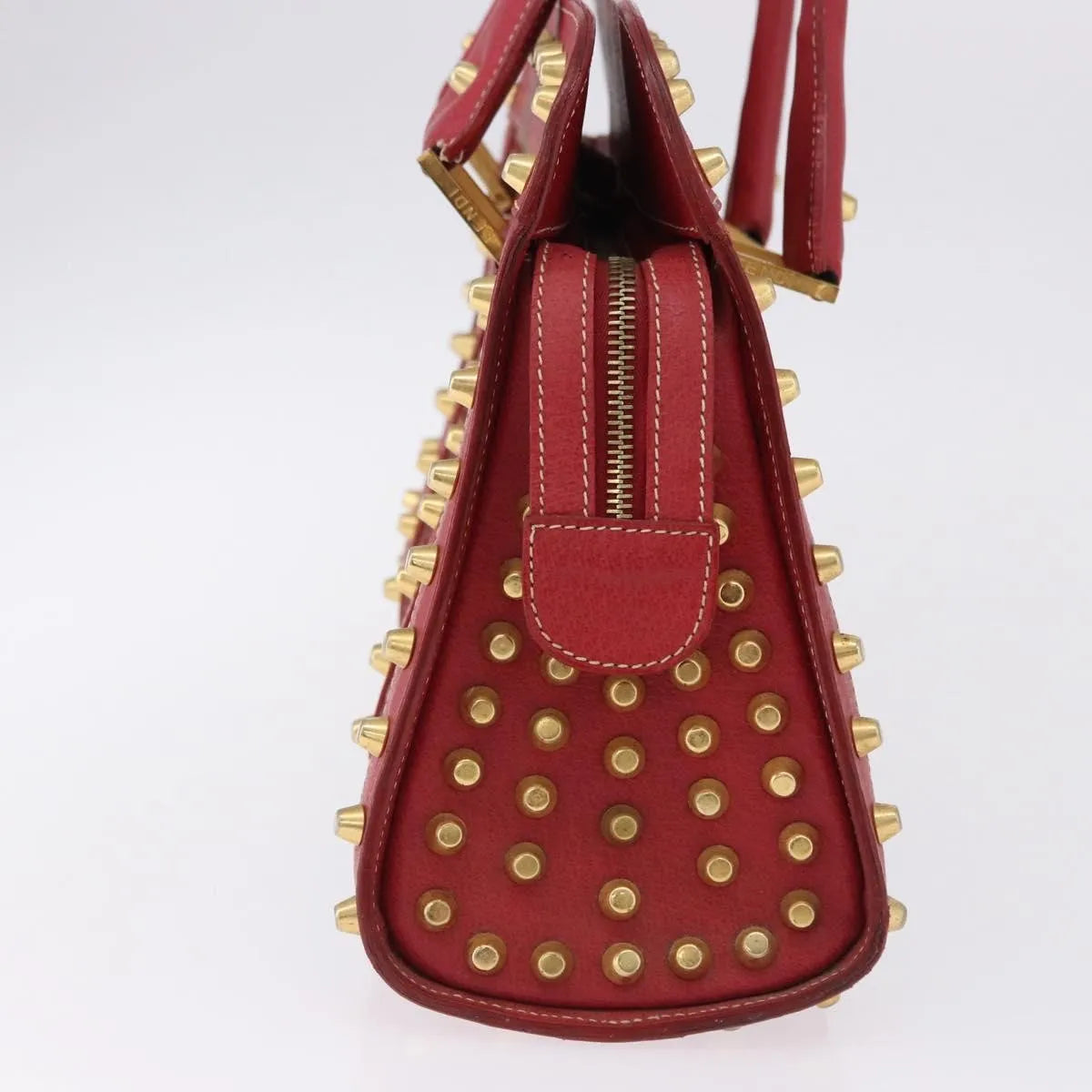 Fendi Studded Handle canvas, Red, Canvas, Handbag