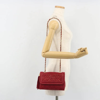 Chanel Vintage Tassel Flap Quilted Lambskin, Red, Leather, Shoulder Bag