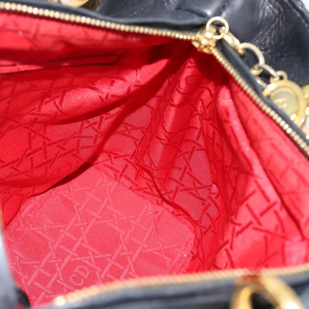 Christian Dior Vintage Lady Dior Cannage Quilt Lambskin, Black, Leather, Handbag