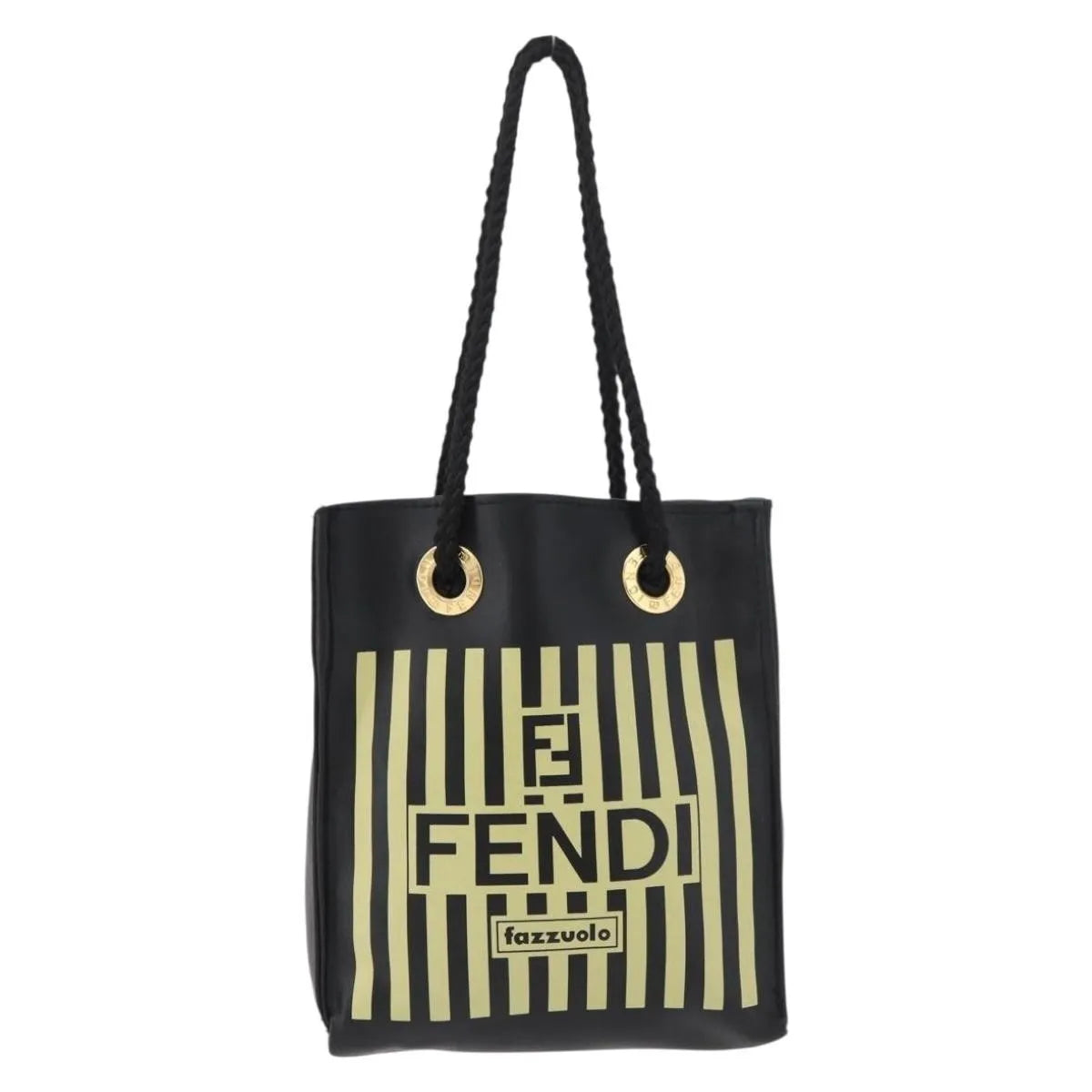 Fendi Fazzuolo Leather, Black, Polyester, Tote Bag