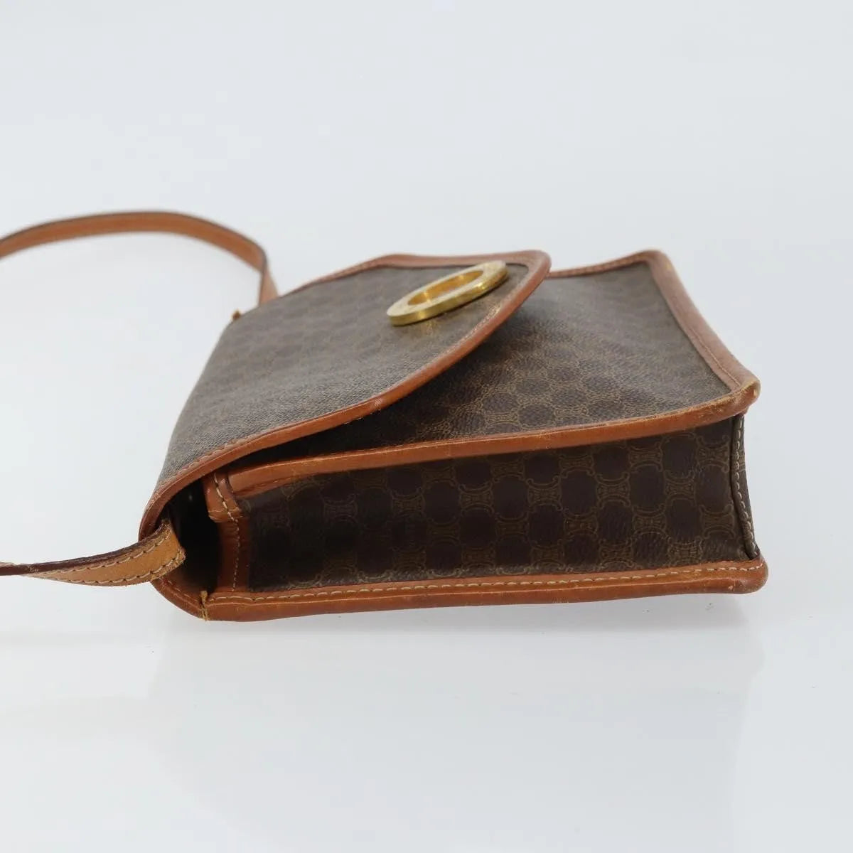 Celine Vintage Macadam Circle Logo Canvas and Leather, Brown, Canvas, Shoulder Bag