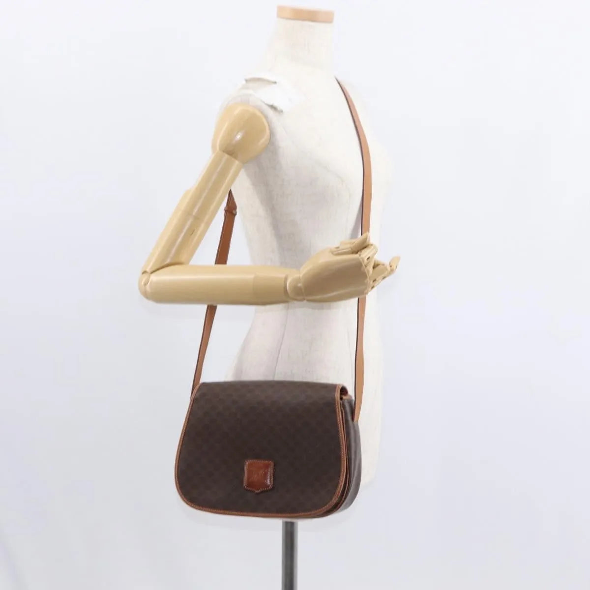 Celine Vintage Macadam Canvas, Brown, Canvas, Shoulder Bag