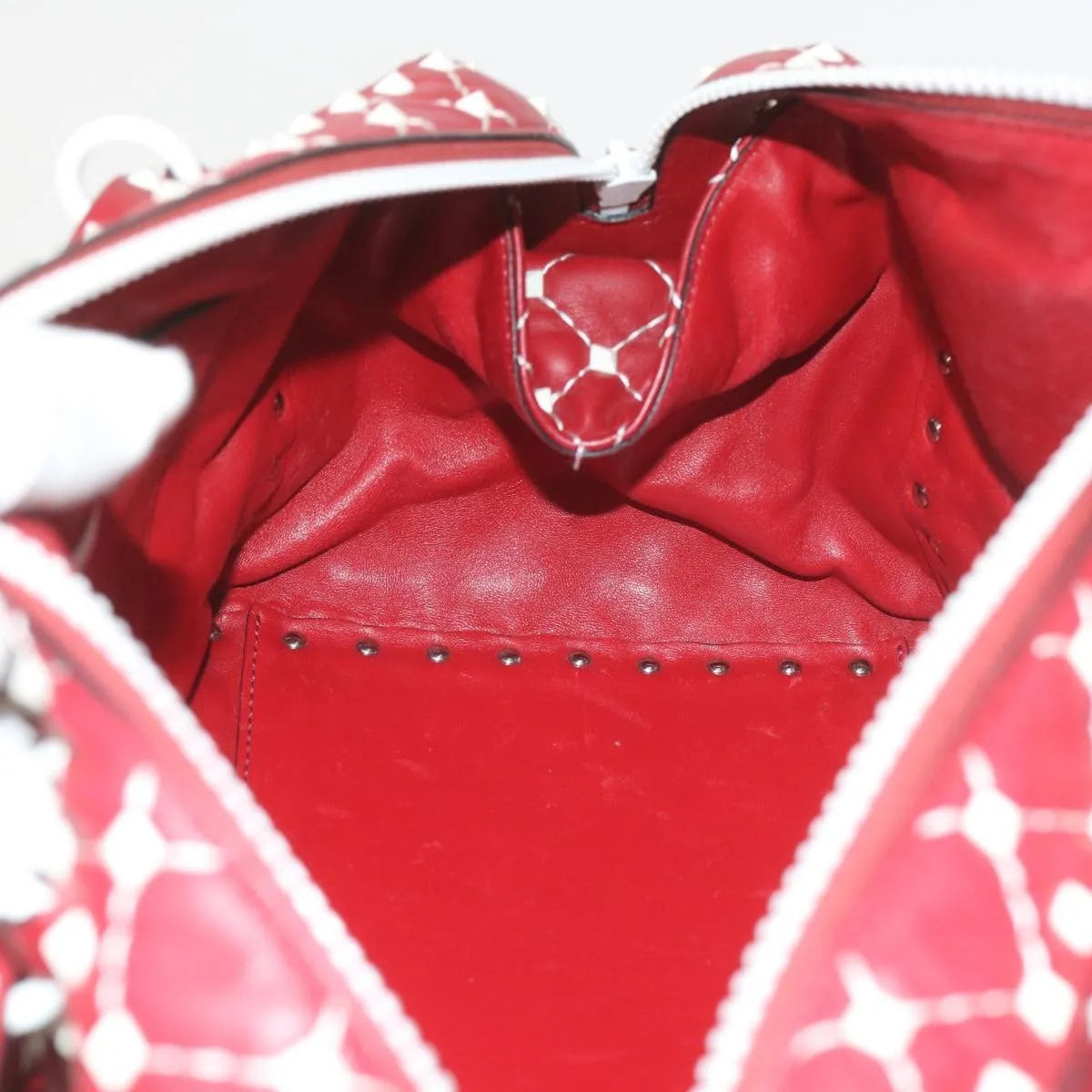 Valentino Garavani Free Rockstud Spike Duffle Quilted Leather, Red, Leather, Shoulder Bag
