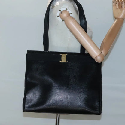Salvatore Ferragamo Vintage Vara Bow Tote Lizard Embossed Leather, Black, Leather, Tote Bag