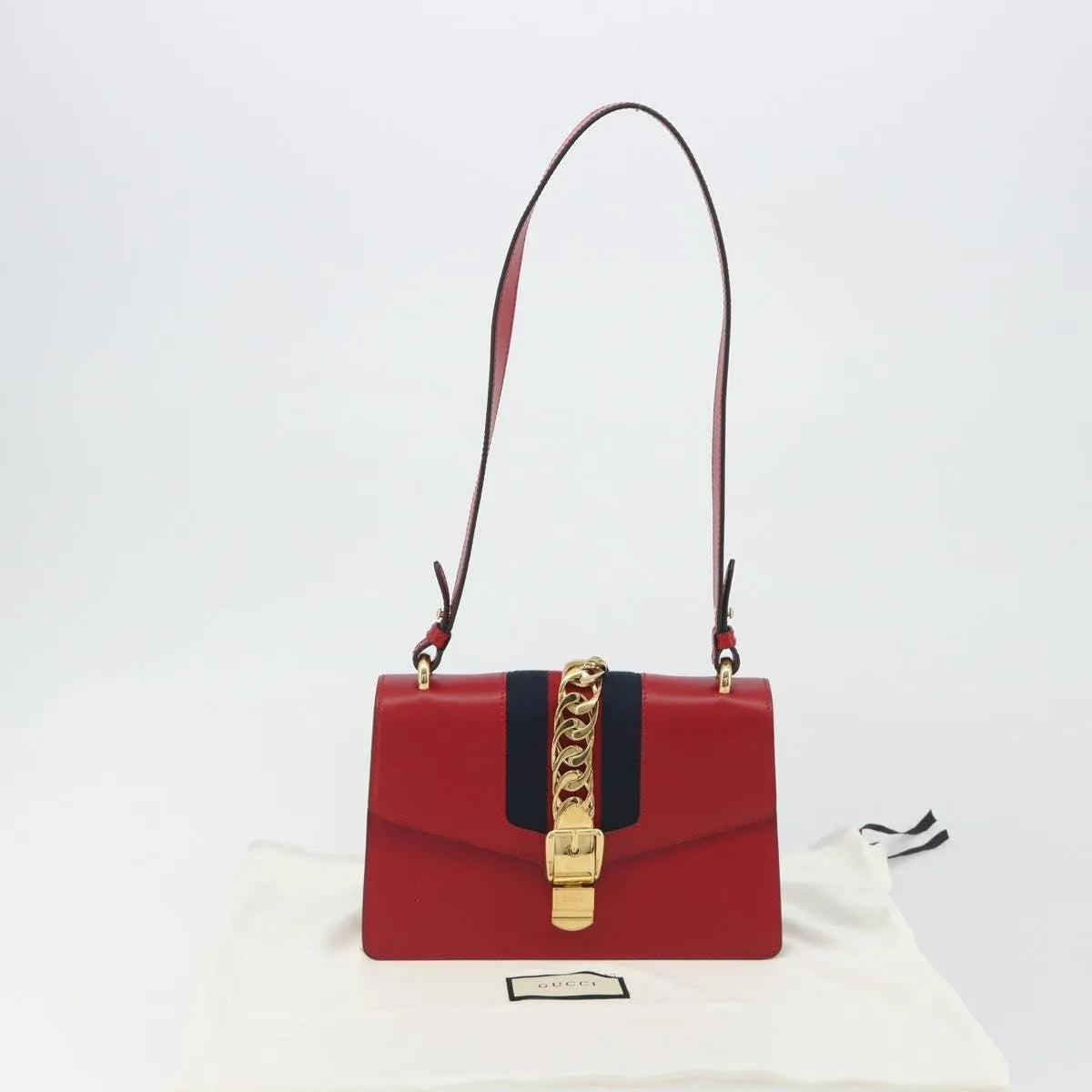 Gucci Sylvie Leather, Red, Leather, Shoulder Bag