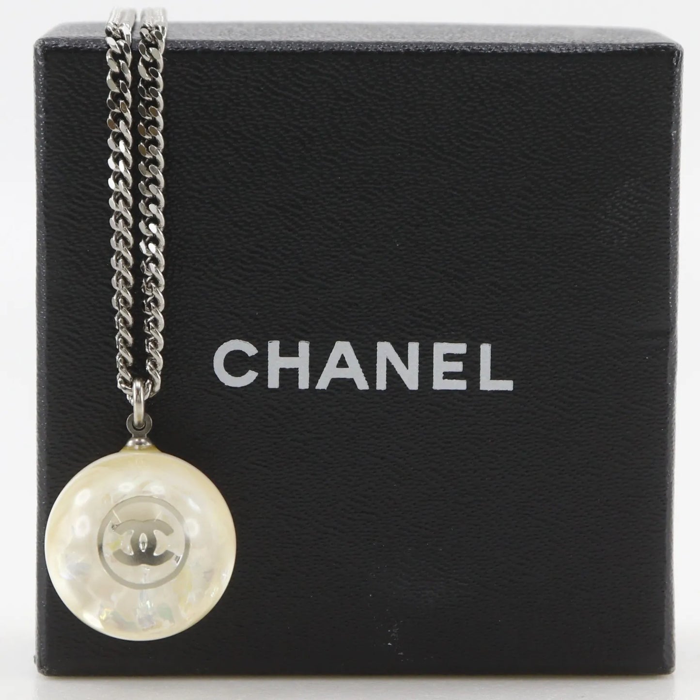Chanel CC Ball Drop Pendant Metal, Silver, Metal, Necklace