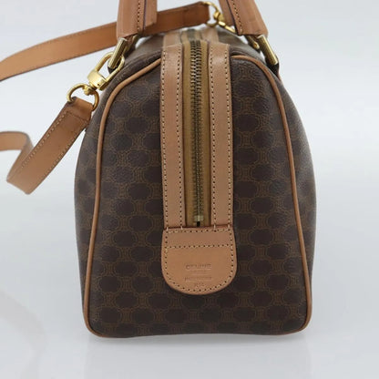 Celine Vintage Macadam Boston Canvas and Leather, Brown, PVC, Handbag