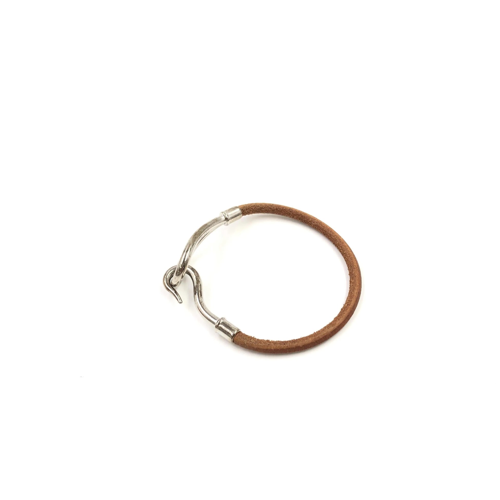 Hermes Jumbo Hook Braided Leather and Metal, Brown, Leather, Bracelet