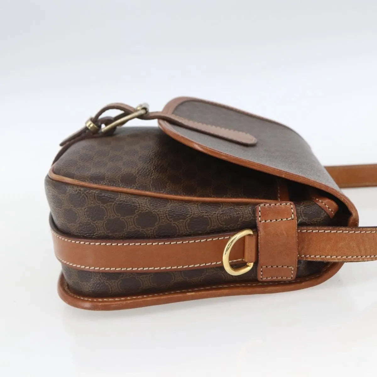 Celine Vintage Macadam Canvas and Leather, Brown, Canvas, Shoulder Bag