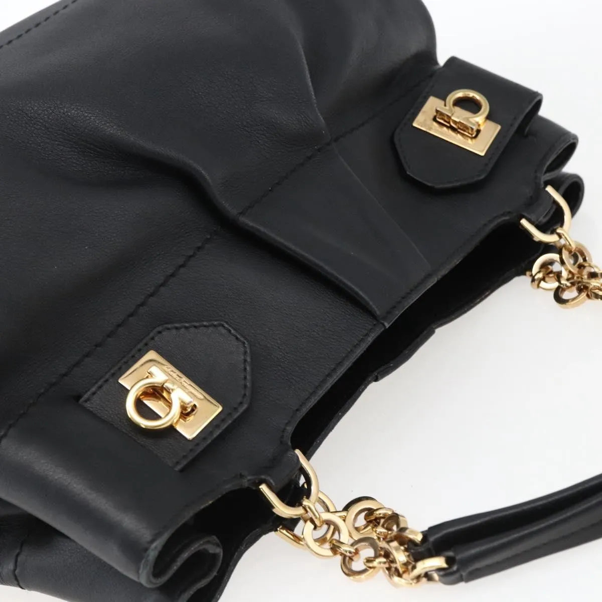 Salvatore Ferragamo W Chain Tote Leather, Black, Leather, Handbag