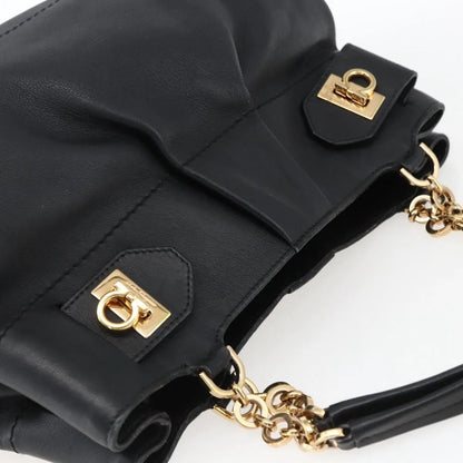 Salvatore Ferragamo W Chain Tote Leather, Black, Leather, Handbag