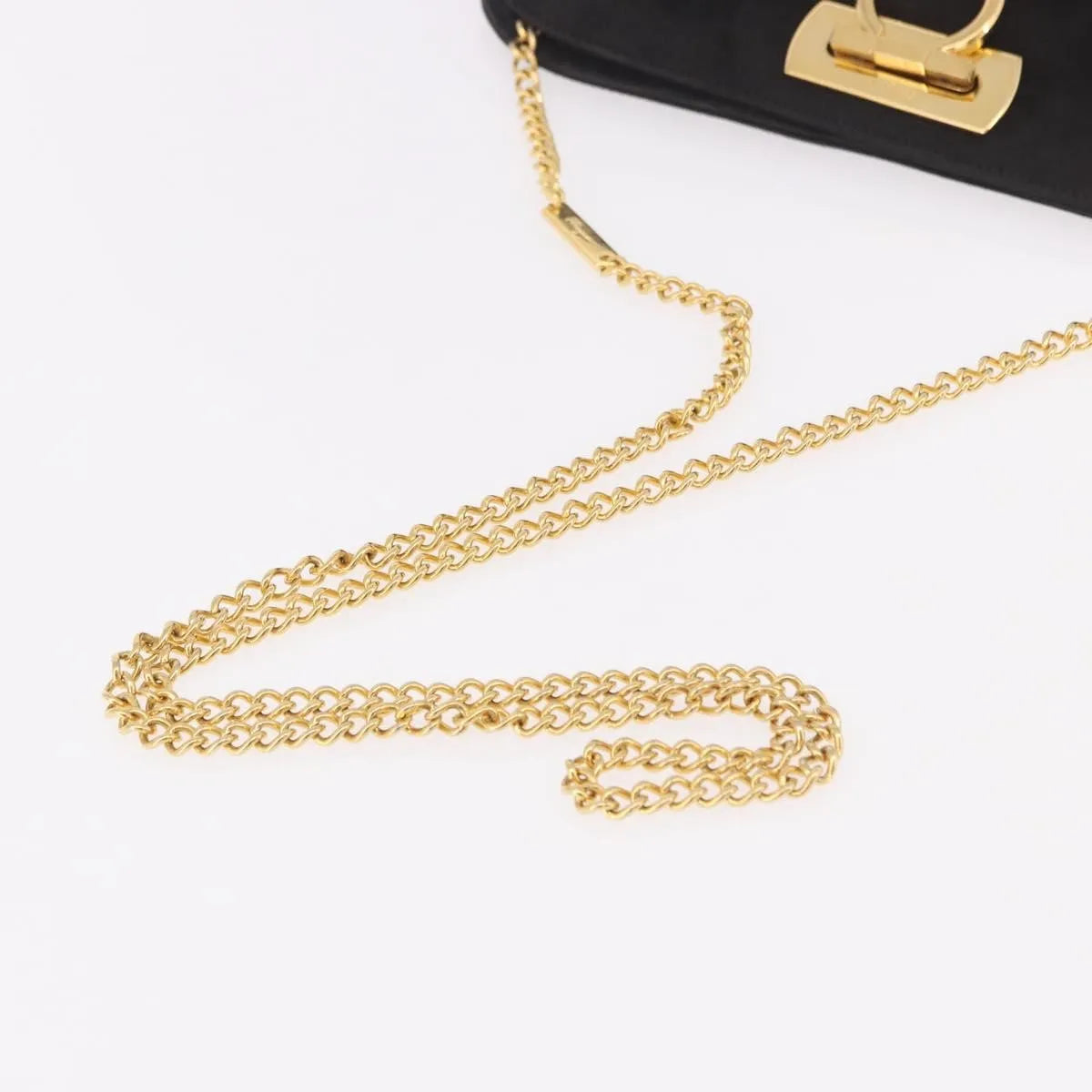 Salvatore Ferragamo Gancini Chain Suede, Black, Suede, Shoulder Bag