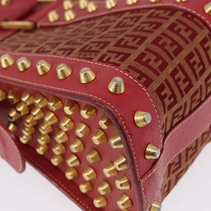 Fendi Studded Handle canvas, Red, Canvas, Handbag