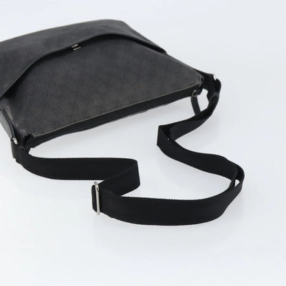 Gucci Zip Messenger GG Canvas with Perforated Leather, Black, Canvas, Shoulder Bag