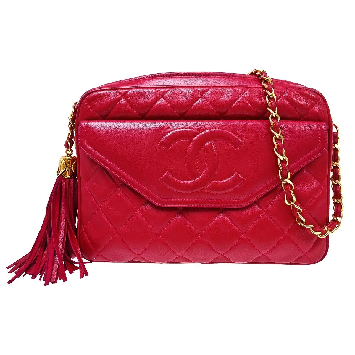 Chanel Vintage Front Pocket Camera Quilted Lambskin, Red, Leather, Shoulder Bag