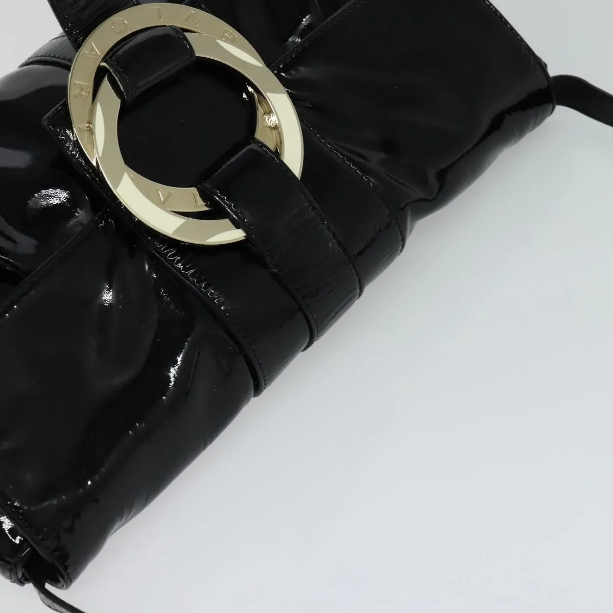 Bvlgari Chandra Flap Enamel, Black, Patent Leather, Shoulder Bag
