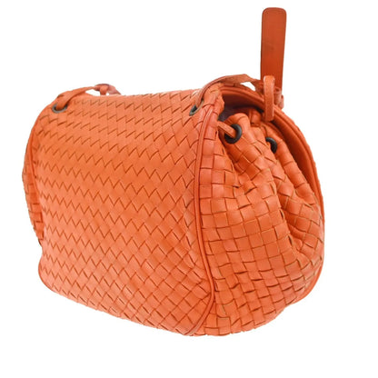 Bottega Veneta Intrecciato Shoulder Leather, Orange, Leather, Handbag