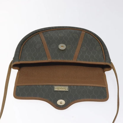 Christian Dior Vintage Honeycomb Flap Coated Canvas, Green, Canvas, Shoulder Bag