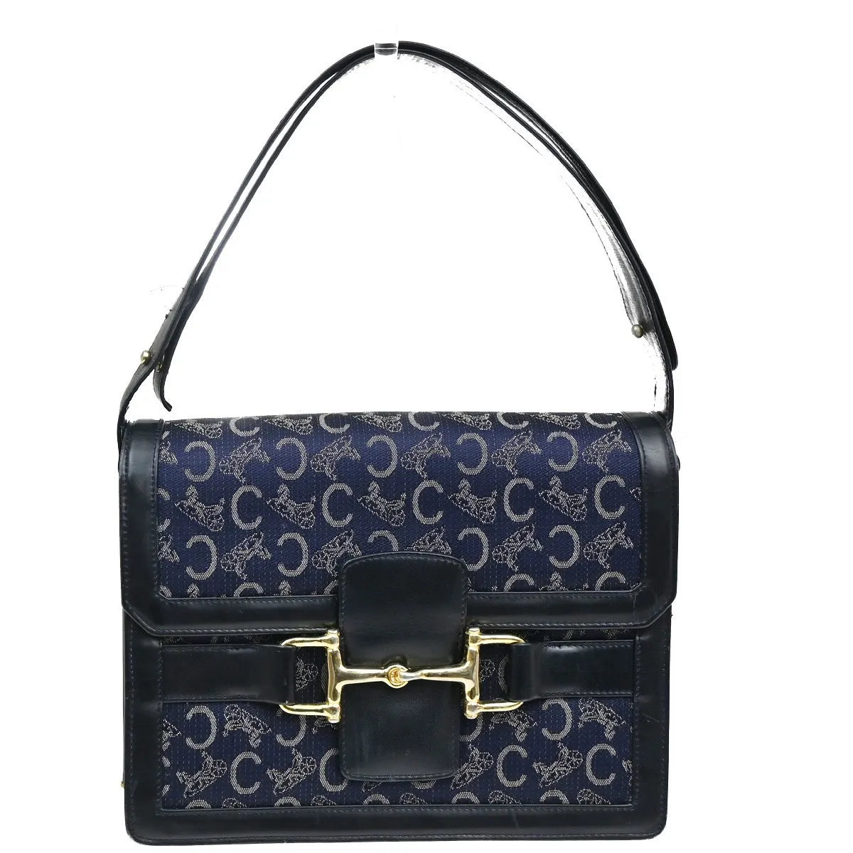 Celine Horse Carriage Canvas and Leather, Navy, Canvas, Shoulder Bag