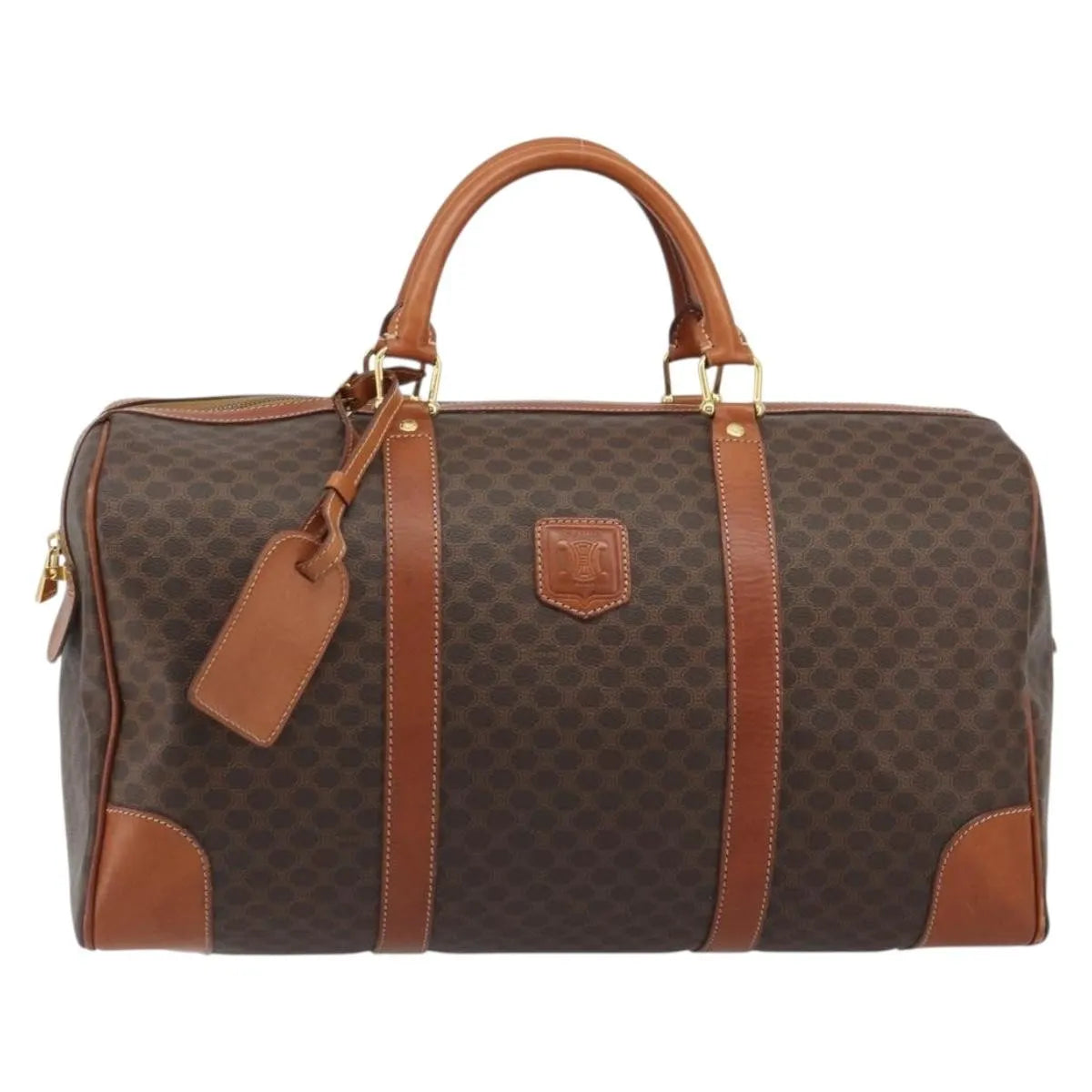 Celine Vintage Duffle Canvas and Leather, Brown, Canvas, Travel Bag