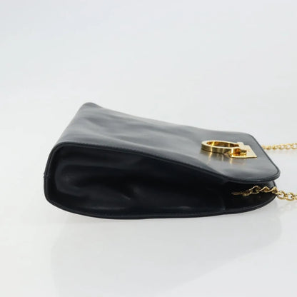Salvatore Ferragamo Vintage Gancini Chain Leather, Navy, Leather, Shoulder Bag