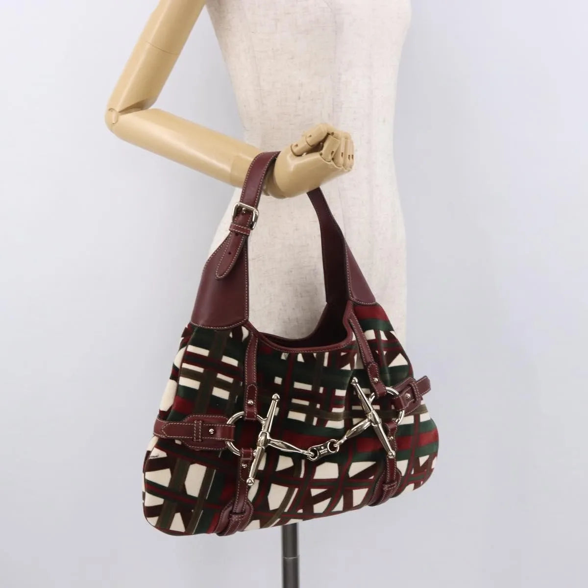 Gucci Vintage Jackie Shoulder Canvas and Leather, Green, Canvas, Shoulder Bag