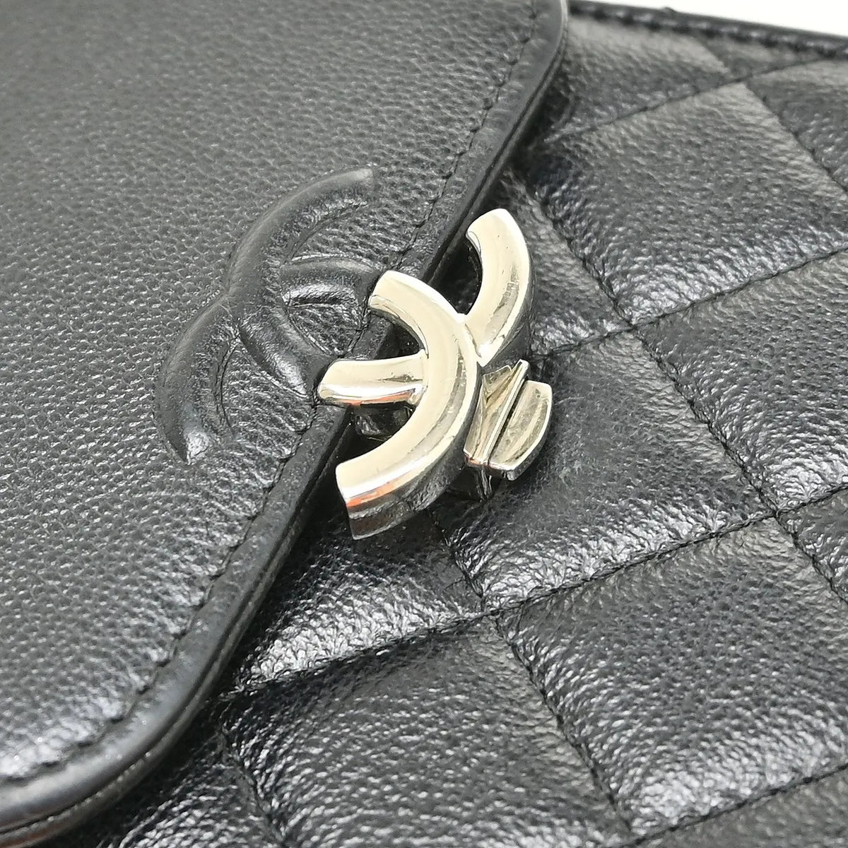 Chanel CC Flap Phone Holder Quilted Caviar, Black, Leather, Shoulder Bag