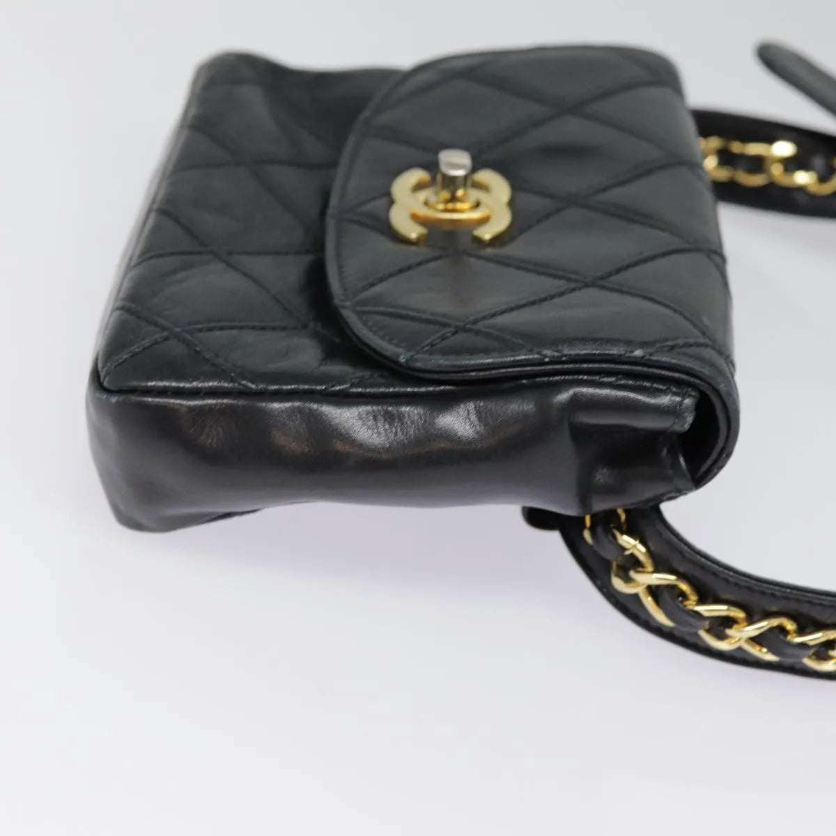 Chanel Vintage CC Flap Waist Quilted Leather, Black, Leather, Clutch
