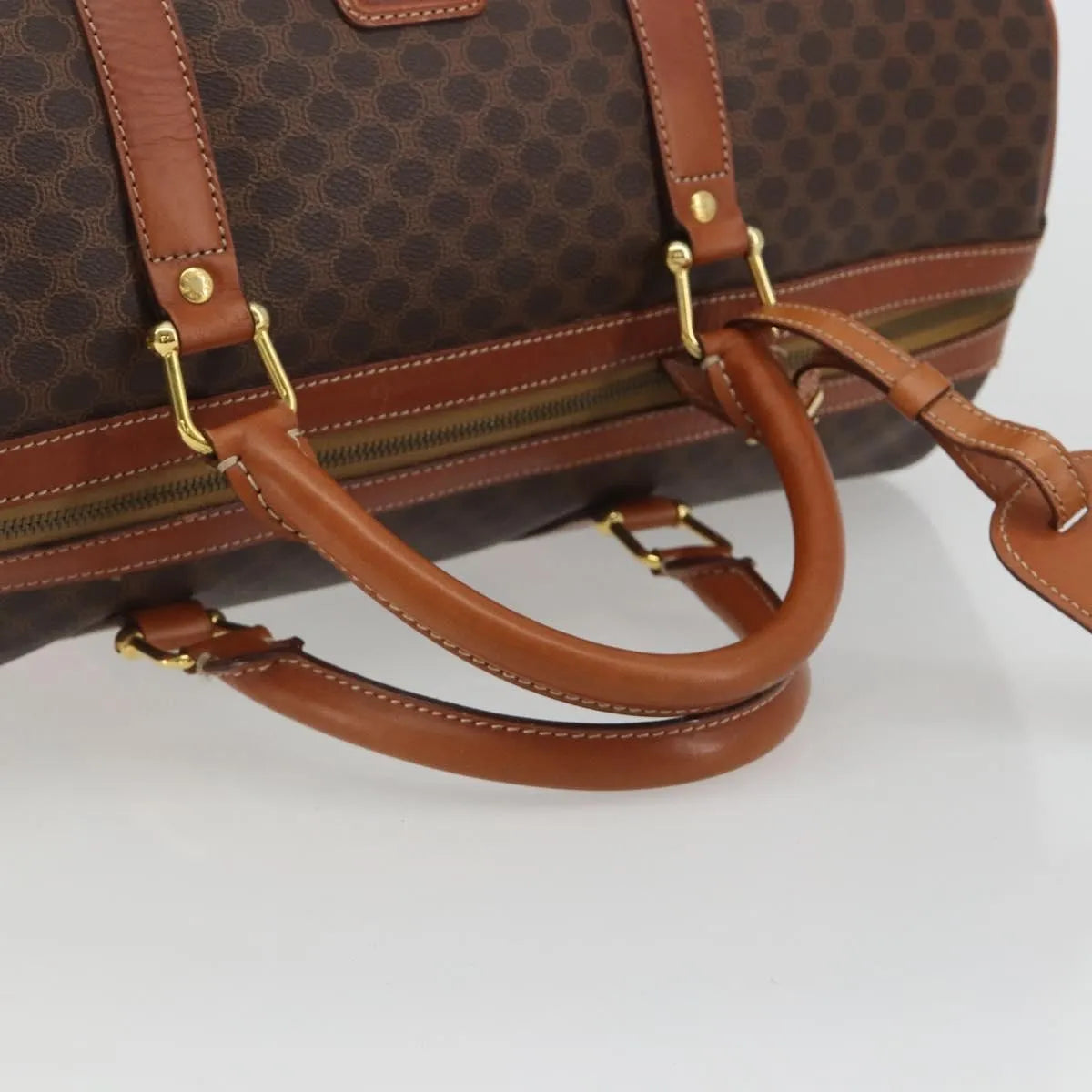 Celine Vintage Duffle Canvas and Leather, Brown, Canvas, Travel Bag