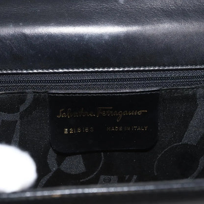 Salvatore Ferragamo Gancini Flap Leather, Black, Leather, Shoulder Bag