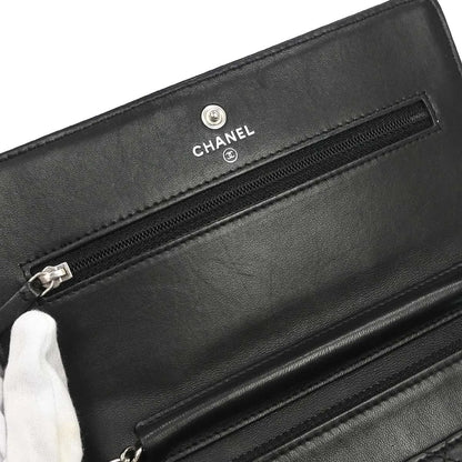 Chanel Wallet on Chain Quilted Lambskin, Black, Leather, Wallet