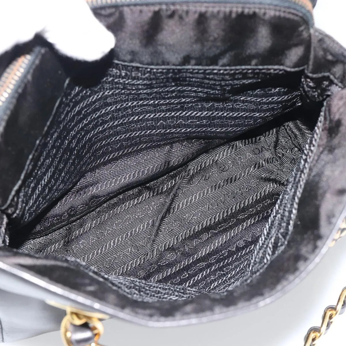 Prada Vintage Nappa Chain Tote Leather, Black, Leather, Shoulder Bag