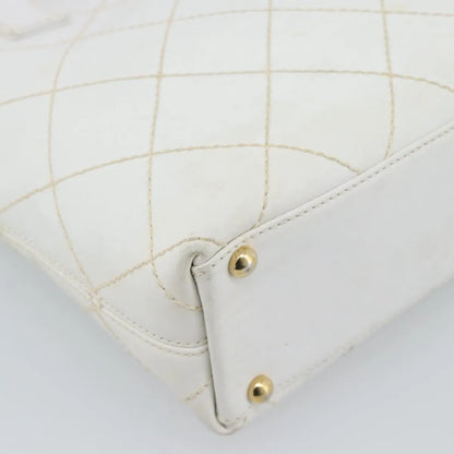 Chanel Surpique Tote Quilted Leather, White, Leather, Tote Bag
