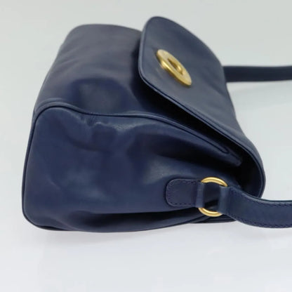 Celine Circle Logo Leather, Navy, Leather, Shoulder Bag