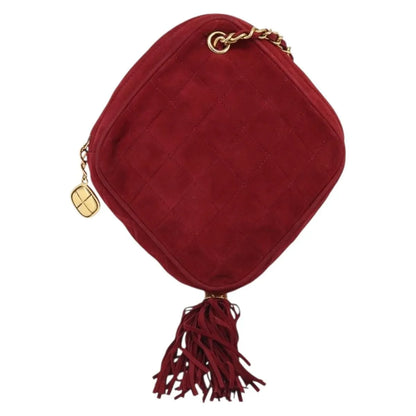 Chanel Vintage Diamond Tassel Quilted Suede, Red, Suede, Shoulder Bag