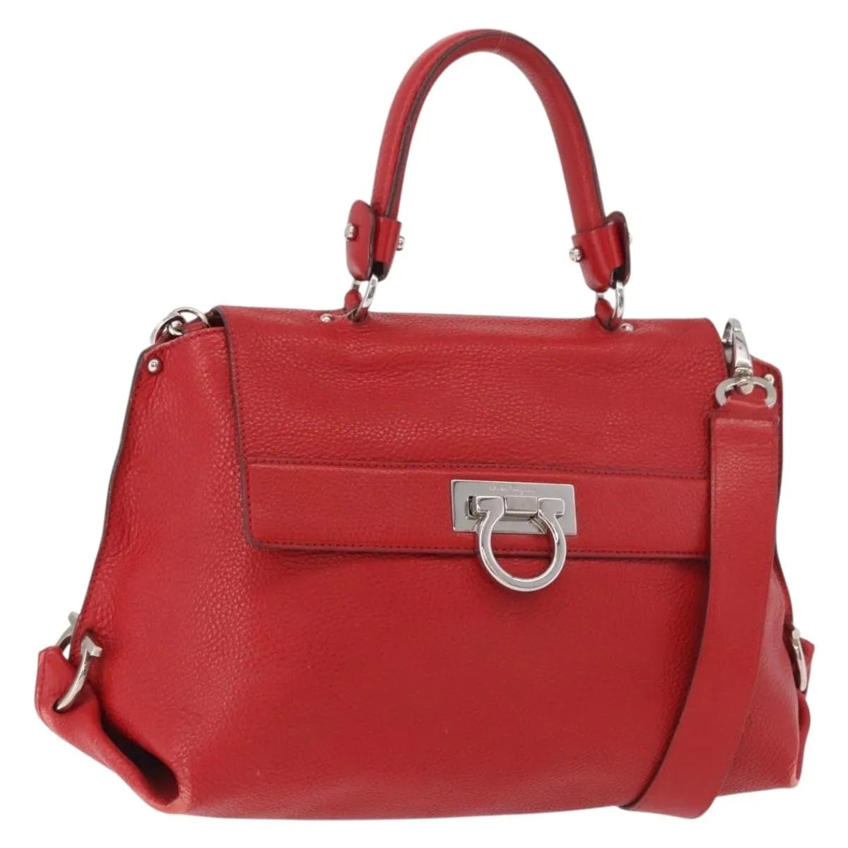 Salvatore Ferragamo Sofia Satchel Grainy Leather, Red, Leather, Handbag