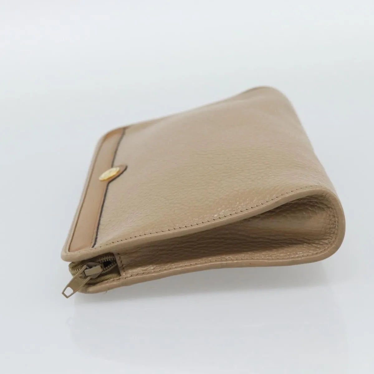Christian Dior Vintage Zip Pochette Leather, Beige, Leather, Clutch