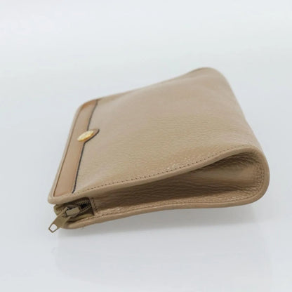 Christian Dior Vintage Zip Pochette Leather, Beige, Leather, Clutch