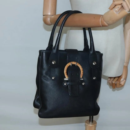 Salvatore Ferragamo Gancini Leather, Black, Leather, Handbag
