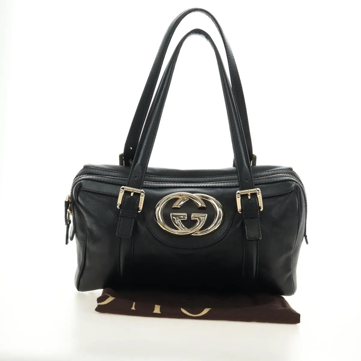 Gucci Britt Boston Duffle Leather, Black, Leather, Handbag