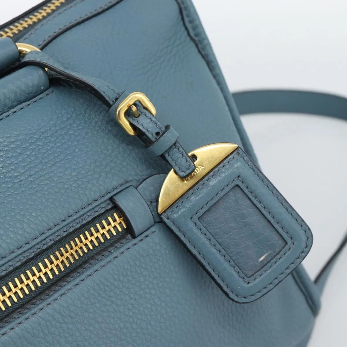 Prada Front Zip Convertible Satchel Vitello Phenix, Blue, Leather, Handbag