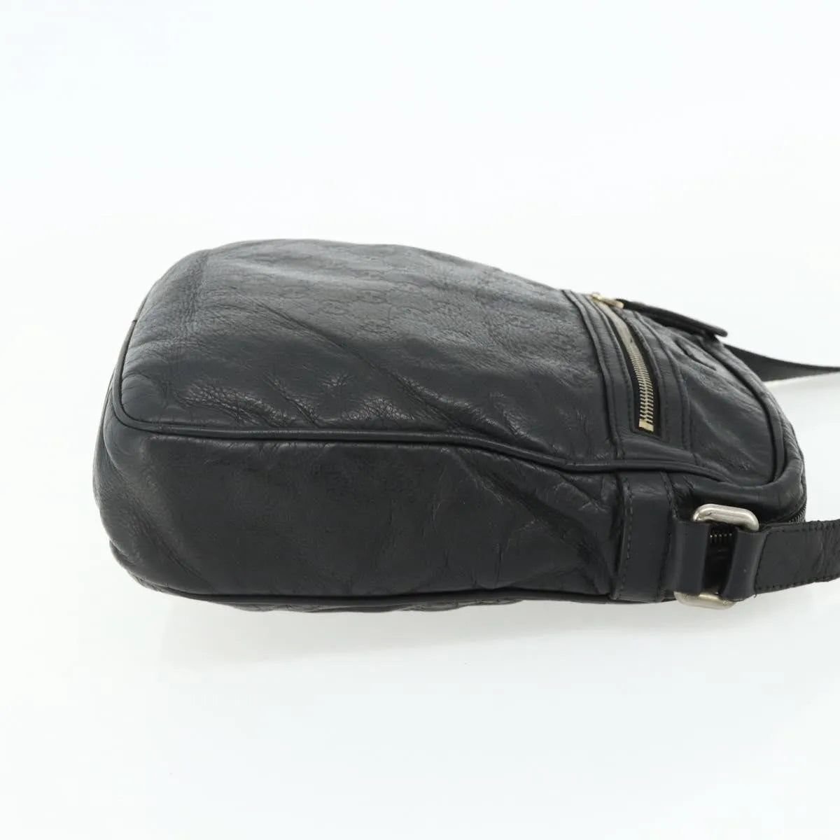 Gucci Front Zip Messenger Guccissima Leather, Black, Leather, Shoulder Bag