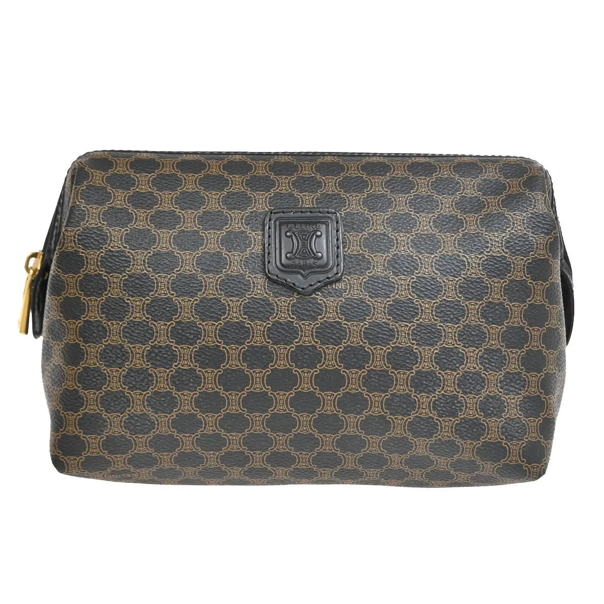 Celine Vintage Toiletry Macadam Coated Canvas, Brown, Canvas, Clutch